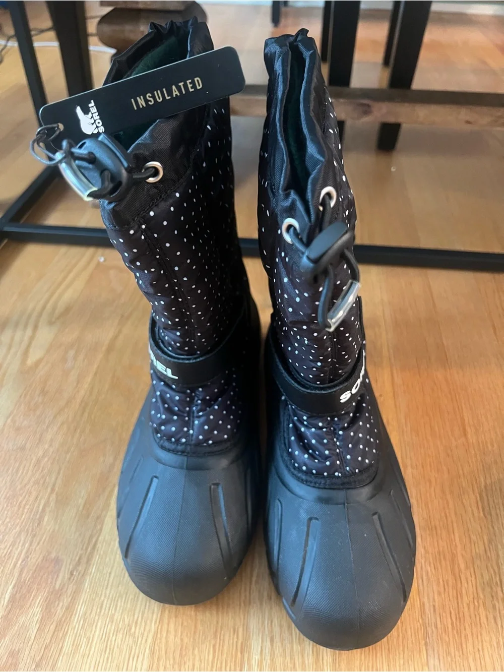 Sorel Black and White Polka Dot Kids Snow Boots